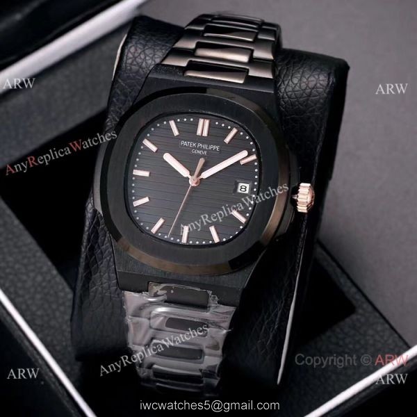 Knockoff Patek Philippe Nautilus All Black Watches Blue Gradient Dial 6