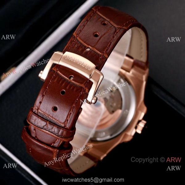 Best Copy Patek Philippe Nautilus 40mm Watches Rose Gold Brown Leather Band 6
