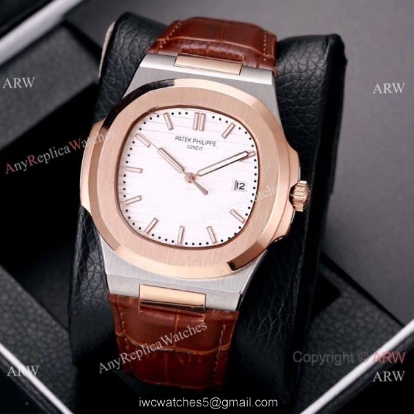 Best Knockoff Patek Philippe Nautilus Leather Watches 2-Tone Rose Gold 6