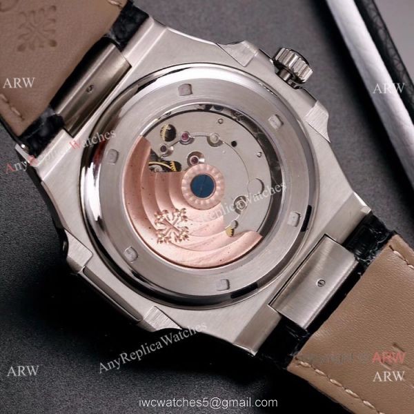Buy Knockoff Patek Philippe Nautilus Watches SS Gray Dial Leather Strap 6