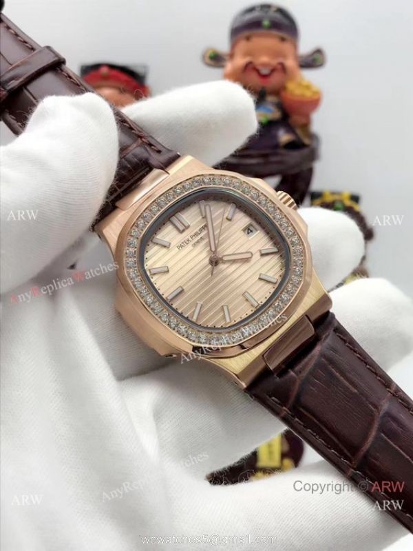 Patek Philippe Nautilus Replica Watch Diamond Bezel Rose Gold 6