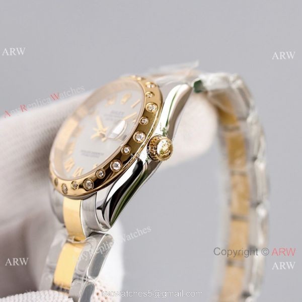 Swiss AAA Replica Rolex Datejust Gold Oyster Watch 31mm White MOP Dial 6