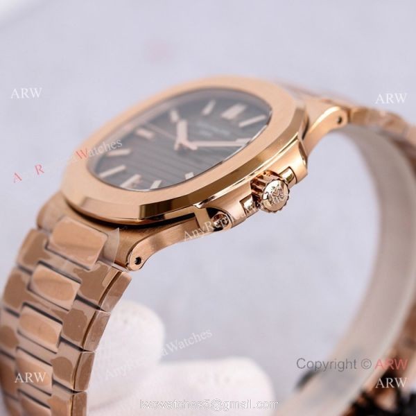 Swiss Grade Patek Philippe Nautilus PPF Cal.324 Rose Gold Brown Dial Watch 40mm 6