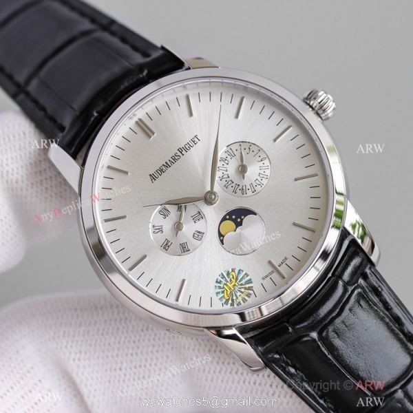 Swiss Copy Audemars Piguet Jules Audemars Silver Dial Watches with Moonpnase 6