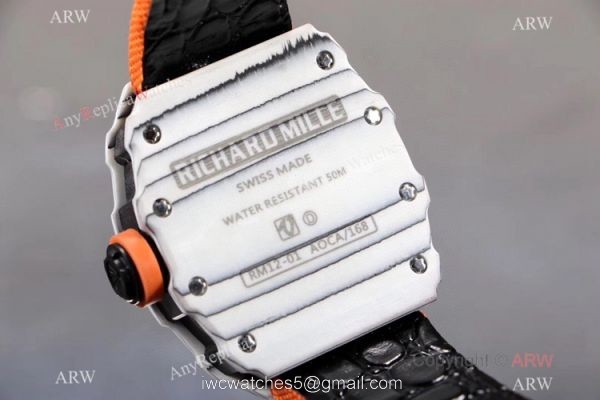 KV Factory Richard Mille RM 12-01 Tourbillon Watch Quartz fiber Case Orange Canvas Strap 6