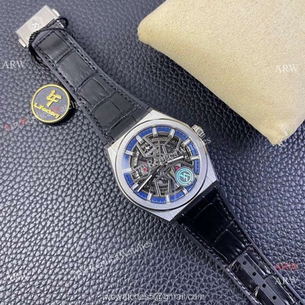 LF Factory Zenith Defy classic Skeleton Dial Watch Black Gummy Strap 6