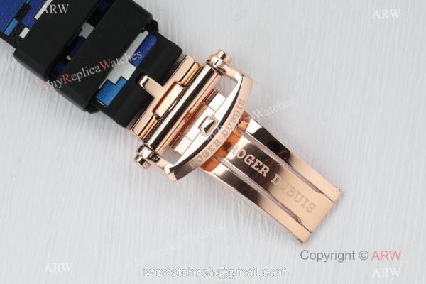 2021 New! BBR Factory Roger Dubuis Excalibur Skeleton Flying Tourbillon Watch Rose Gold Blue Rubber Strap 6
