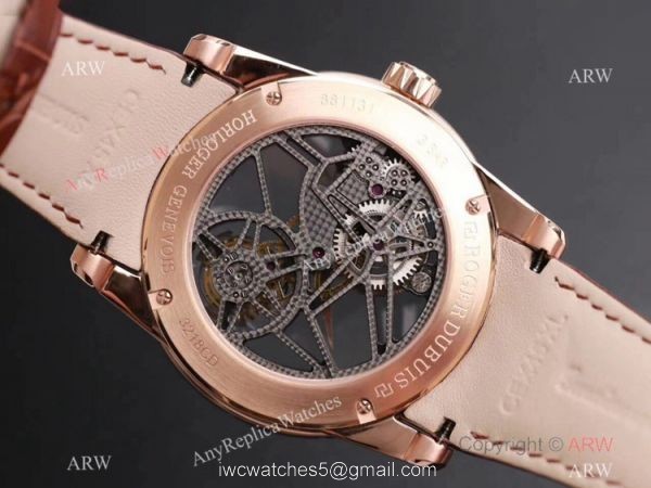 Super Clone Roger Dubuis Excalibur Skeleton Swiss Tourbillon JBF V3 Diamond Black Dial Watch Rose Gold 6