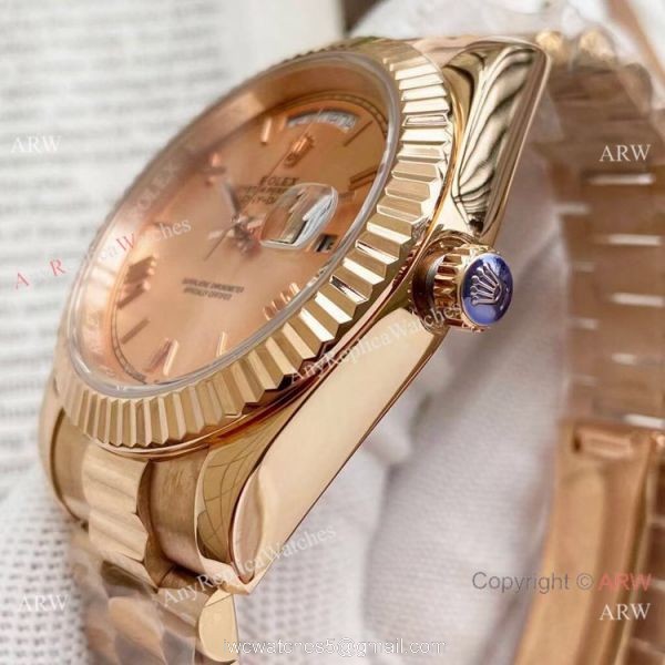 Copy Rolex Day Date 40mm Watches Black Dial Rose Gold Presidential Strap 6