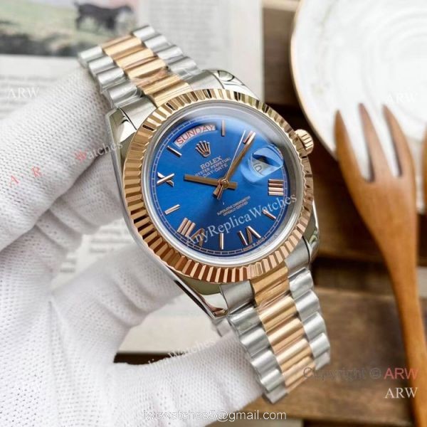 Copy Rolex Day-Date President Watches 2-Tone Rose Gold Green Dial 40mm 6
