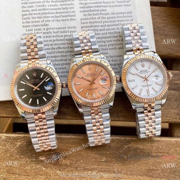 Best Replica Rolex DateJust Men Watches Two Tone Rose Gold White Face 40mm 6