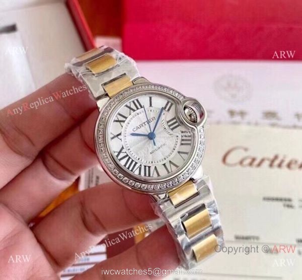 Copy Cartier Ballon Bleu Couple Watches Two Tone Diamond Automatic Movement 6