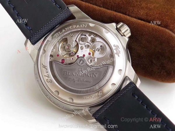 ZF Factory Swiss Replica Blancpain Fifty Fathoms Watch Blue Dial Leather Strap 6