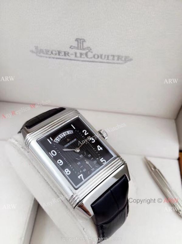 AAA Quality Copy Jaeger LeCoultre Grande Reverso Duo Watch SS Black Dial with Date 6