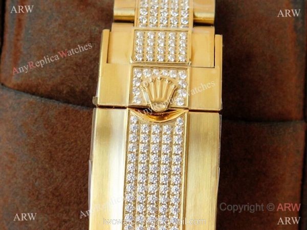 (ROF) Swiss Rolex GMT-master II Custom Luxury Watch Yellow Gold Diamond Band 6