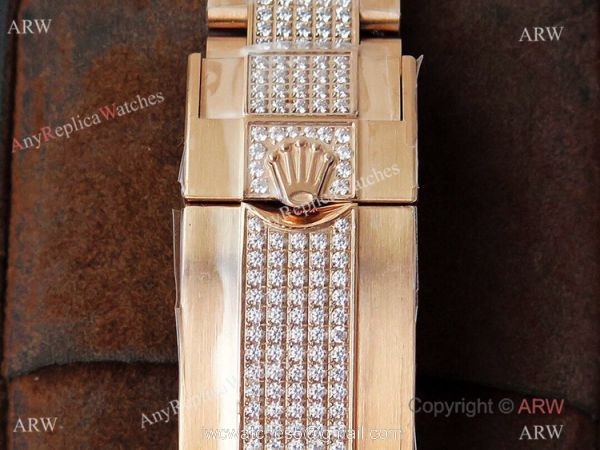 (ROF) Swiss Copy Rolex GMT-Master II Rose Gold Diamonds Watch Custom Made 6