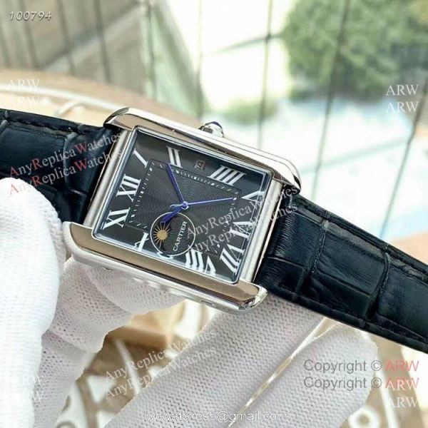 Replica Cartier Tank Moonphase Watches Leather Strap 6