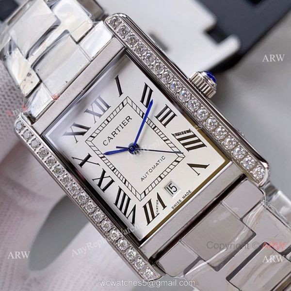 High Quality Replica Rose Gold Cartier Tank Automatic Watch With Diamond Bezel 6