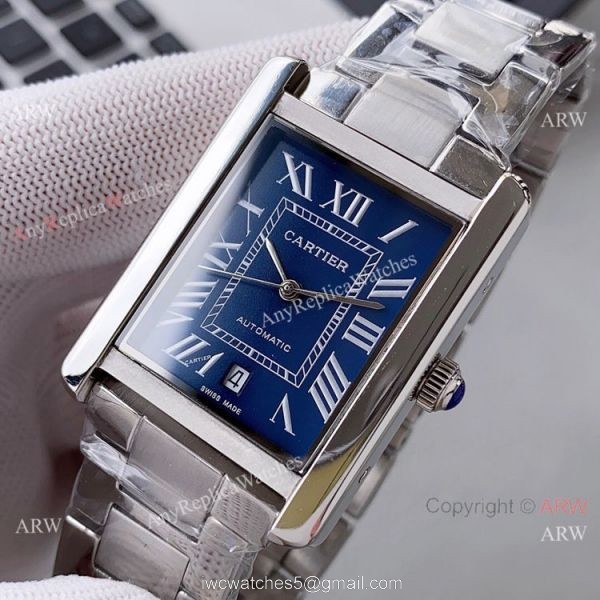 Yellow Gold Cartier Tank Automatic Copy Watch In Black Leather Strap White Dial 6