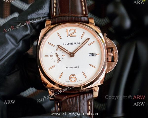 Copy Panerai Luminor Due 42mm Autmatic Watch With A Red Dial Red Leather Strap 6