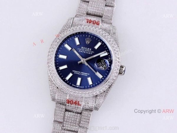 Full Diamond Rolex Datejust 41 Blue Dial Rolex 126334 High Quality Replica Watch 6