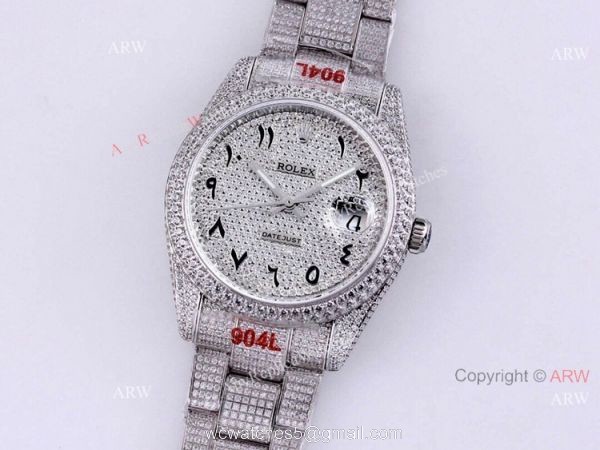 Diamond Rolex Arabic Numerals Iced Out Datejust 126334 Mens Watch Replica 6
