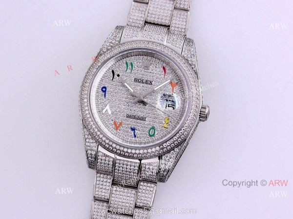 Full Diamond Rolex Datejust 41 Arabic Numerals Replica Watches Automatic For Men 6