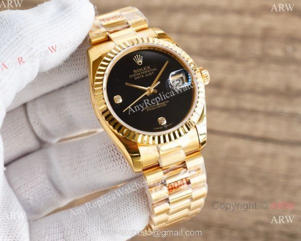 Swiss Copy Rolex Datejust President Yellow Gold Onyx Face Watch 36mm 6