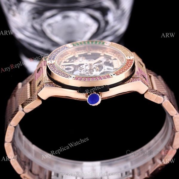 Replica Silver Hublot Skeleton Rainbow Watch 45mm for men 6