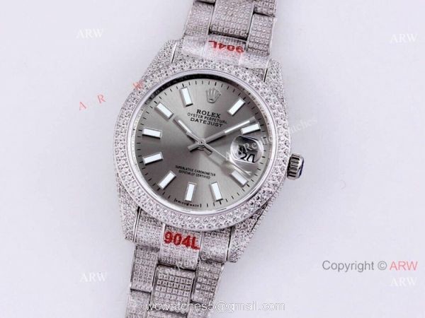 Best Rolex Datejust 41 White Dial Stick Markers Full Diamonds Watch Automatic Replica 6
