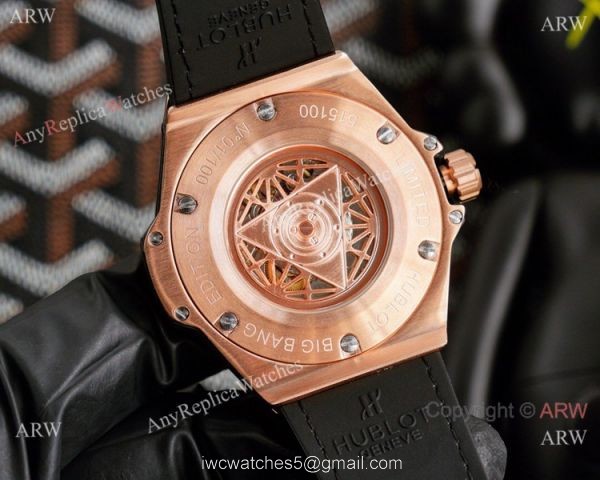 New Replica Hublot Iced Out Rose Gold Sang Bleu Watches 45mm 6