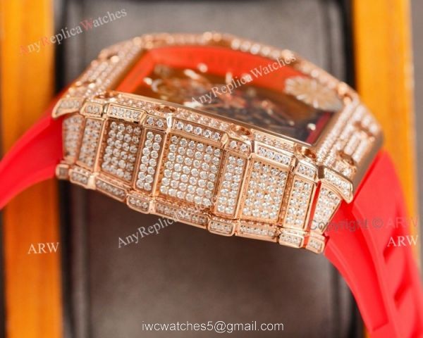 (RM Factory) Knockoff Diamond Richard Mille RM35 01 Rose Gold Watch Red Rubber Band 6