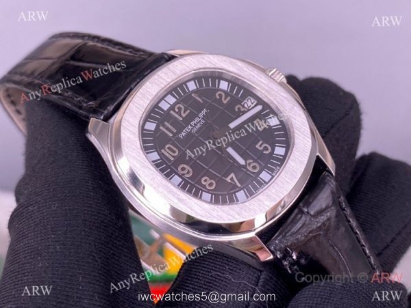 PPF Swiss Patek Philippe Aquanaut Lady Black Leather Strap Copy Watch 6