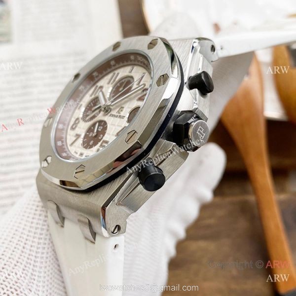 Knockoff Audemars Piguet Royal Oak Offshore 26470 Watches SS White Rubber Strap Automatic 6