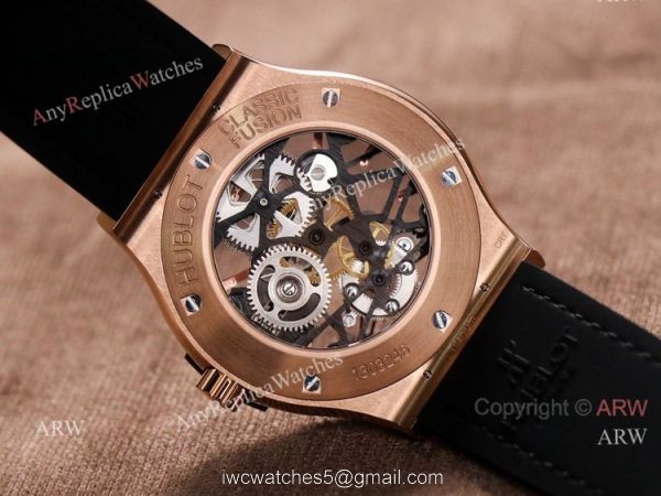 Rose Gold Hublot Classic Fusion Skeleton Tourbillon Black Bezel Watch Best Replica 6