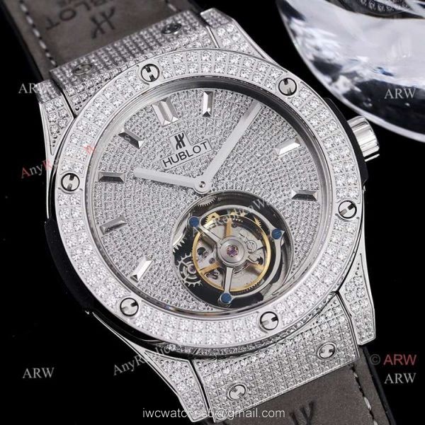 Full Diamonds Hublot Classic Fusion 42mm Tourbillon Watch High Quality Replica 6