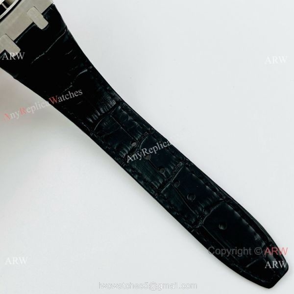 Best Copy Audemars Piguet Chronograph Royal Oak Watch Black Leather Strap 6