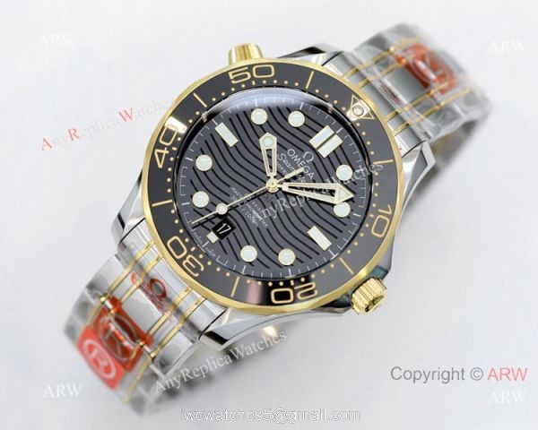 2021 Latest Replica Omega Seamaster Diver 300m OR 8800 Two Tone Black Dial Watch 42mm 6