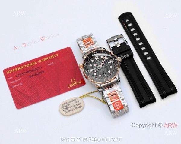 2021 Latest Swiss Grade Copy Omega Seamaster Diver 300M 42mm Watch Two Tone Rose Gold OR 8800 Movement 6