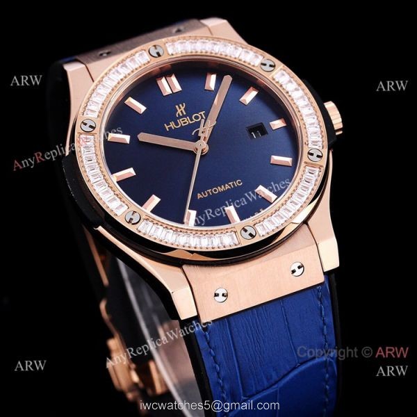 Copy Hublot Classic Fusion Rose Gold Diamond Watch Citizen 8215 Movement 6