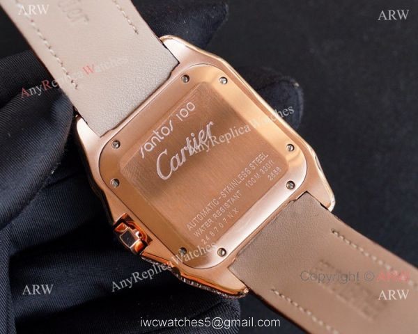 Best Cartier Santos Fully Iced Out Rose Gold Cartier Santos 100 Diamond Watch Replica 6