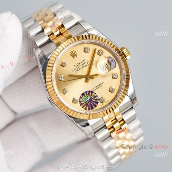 Swiss Grade Copy Rolex Oyster Perpetual Datejust 36mm Watch eta2836 Champagne Dial with Diamond 6
