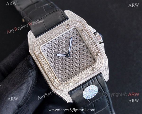 Iced Out Cartier Santos 100 Automatic Watch For Men Best Replica For Sale 6