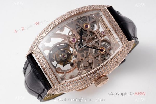 1:1 Super Clone Franck Muller Thunderbolt Tourbillon Iced Out Rose Gold Watch 72 hour power reserve 6