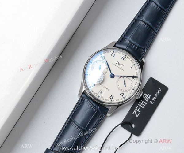 Super Clone IWC Portugieser 7 Days ZF Factory IW500107 Blue Leather Strap 1:1 Copy Watch 6