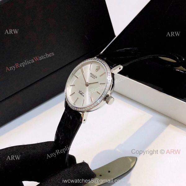 Diamond Rolex Cellini Ladies Leather Strap Yellow Gold Watch Replica 6