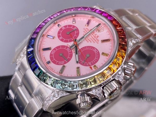 Noob Factory Cal.4130 Rolex Daytona Rainbow Pink Face Diamond Watches High Copy 6