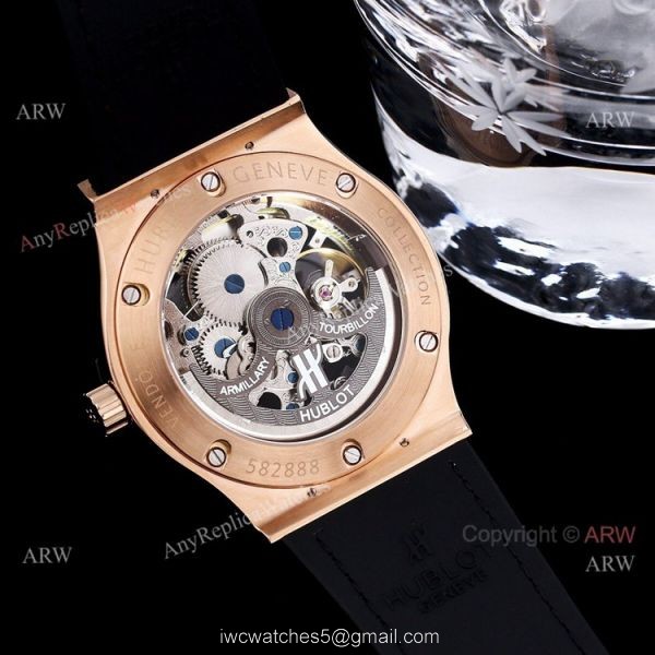 45mm Hublot Big Bang Rose Gold Skeleton Watch With Diamonds For Mens Replica 6