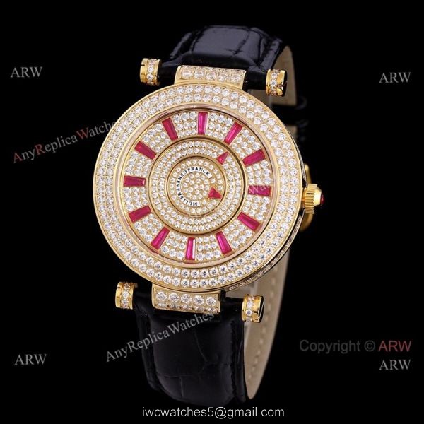 Iced Out Franck Muller Double Mystery Blue Leather Strap High Copy Watch 6