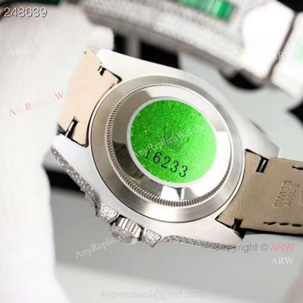 New Rolex Rainbow Submariner Green Dial Green Leather Strap High Copy Swiss Made 6